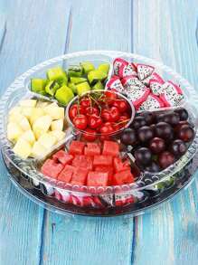 1/2/6pcs-Round Plastic Appetizer Tray With Lid - 10.4in Divider Tray,Disposable Food Storage Tray Container,Plastic Tray Storage,Snack Dispenser,Fruit Plate Vegetable Tray,Suitable For Party And Buffet