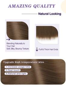 接发，长直发夹式接发合成接发耐高温，5 夹柔软厚实女士假发适合日常佩戴（浅棕色） - Light Brown - 查看 5