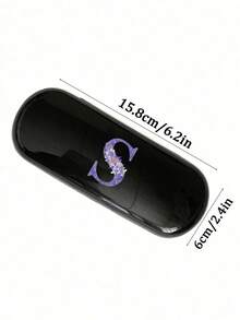 Hộp đựng kính màu trơn kiểu kem/Monet, hộp đựng kính màu đen có in chữ cái đầu tiên từ A đến Z của một bông hoa màu tím, thiết kế mới và đơn giản, tiện lợi và di động với chức năng chống thấm nước và chống bụi, hộp đựng kính râm hình chữ cái - màu đen - Xem 10