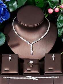1 Set Simple Cubic Zirconia 18K White Gold Plated Jewelry Set, Suitable For Ladies Daily Wear - Silver - View 2
