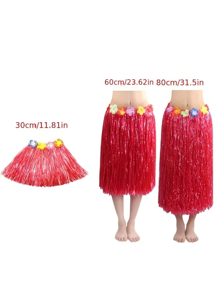Saia de grama para festa havaiana tropical vibrante de 30 a 60 cm - Fantasia de hula de grama colorida com detalhes florais, perfeita para festas de aniversário e eventos à fantasia - Plástico durável, sem necessidade de energia, decoração divertida para festa havaiana de Halloween