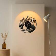 1 pièce Horloge murale de disque vinyle de guitare de musique, silencieuse, noire, avec des notes d'instrument de musique faites à la main. Cadeau exclusif pour les amateurs de musique pour la décoration du salon, de la chambre ou du bureau.