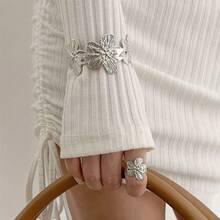 2pcs Delicate Floral Decor Ring And Bangle Set, Suitable For Women Attending Night Party, Cocktail, Holiday, Gift-Giving - Bracelet Ring Set - View 4