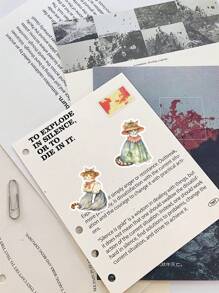 18 pièces Autocollants en papier mignons de personnages d'école d'animaux, chat orange avec une jupe. Idéal pour la décoration de livres, d'ordinateurs portables et de scrapbooking DIY