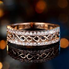 1 件优雅无限符号合成氧化锆镀金铜合金戒指，适合母亲节、派对、日常佩戴、所有季节 - 白色 - 查看 3