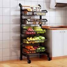 Living And Home 5-Shelf Kitchen Cart - Movable Storage Trolley With Wheels (42cm W Black)