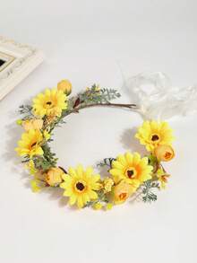 1pc Nature-Inspired Daisy Flower Headband, Sweet Bridesmaid Accessory For Girls - Yellow - View 3
