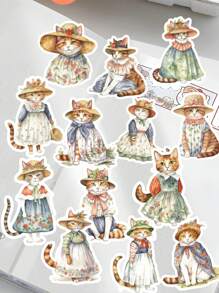 18 pièces Autocollants en papier mignons de personnages d'école d'animaux, chat orange avec une jupe. Idéal pour la décoration de livres, d'ordinateurs portables et de scrapbooking DIY