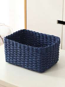 3 件（S+M+L）/套手工编织储物篮，纸绳材料整理篮，适用于客厅、卧室、橱柜、办公室、家居装饰、农舍装饰、节日礼物收纳，可重复使用的文具、衣服、玩具、化妆品、办公桌收纳盒，理想的礼品篮 - 藍色 - 查看 7