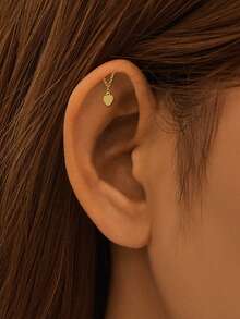 S925 Sterling Silver Vertical Dangle Hidden Helix Piercing, Threaded Flat Back Stud Earrings, Hidden Rook/Cartilage/Conch/Tragus/Helix Drop Earring - Gold - View 7