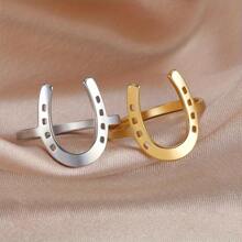 Anillo de geometría en forma de U único, minimalista y vintage para uso diario, vacaciones o festivales de música