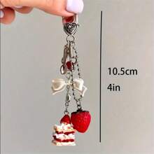 Y2K Crystal Glaze Cake Charm, Gold Heart Shape Buckle Bow Decor, Strawberry Lover Lady Bag Charm/Accessory