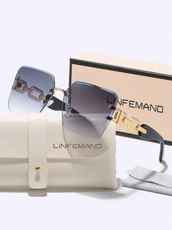  LINFEMAND extravagante extra große quadratische rahmenlose Modebrillen für Frauen, Luxus-Kettendekoration, Party, Feier, Festival Geschenk für Sommerurlaub am Strand, Outdoor, Reisen