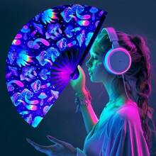 1 peça de leque de mão dobrável de bambu grande, leque de mão dobrável Rave Fan Clack com tecido de nylon, adequado para festivais, dança, apresentações, festas, presentes, decorações (luz neon)