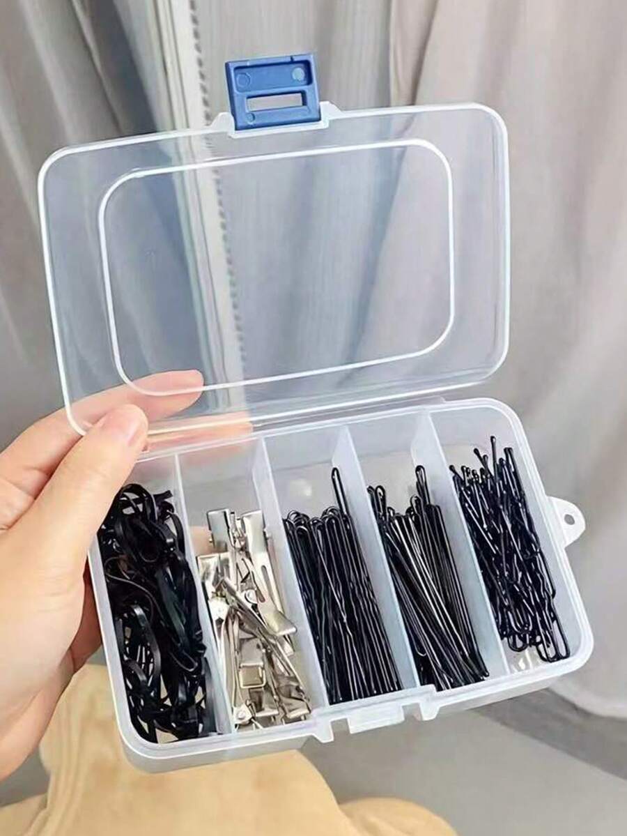 1个发夹首饰收纳盒，多层设计，适合存放化妆品和美发工具，小巧便携，可收纳发圈、发夹和各种发饰
