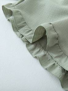 Conjunto de ropa de estar en casa con volantes en el cuello, manga corta y pantalones cortos de unicolor para mujer - verde menta - Ver 7