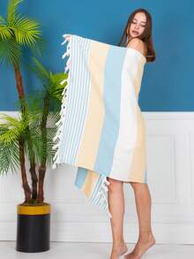 Eagen Peshtemal 沙滩巾 - 土耳其毛巾 - 棉质土耳其沙滩巾 - Dokubba Peshtemal 沙滩巾 - 90x180cm - 綠色和黃色 - 查看 1