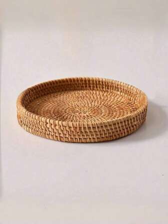 1pc Round Hand-Woven Storage Basket, Rattan Basket, Suitable For Families, Living And Dining Rooms, Outdoor Picnics, Valentine's Day, Weddings, Birthday Parties