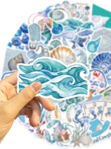 50PCS Ocean Stickers, Sea Animal Stickers, Blue Stickers, Beach Stickers, Aesthetic Stickers, Blue Stickers Cartoon Graffiti Label Stickers For Laptop, Car, Skateboard, Bottles, Scrapbook, Computer, Phone, Gift