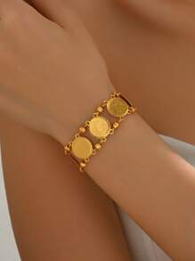 1 pieza Brazalete vintage elegante para mujer decorado con monedas, para uso casual y de moda