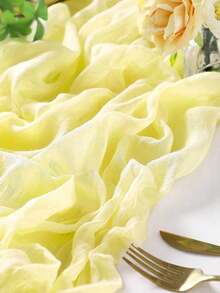 1/5pcs Polyester Yellow Crinkle Table Runner, Suitable For Holiday Graduation Ceremony, Birthday Party Decoration, Wedding Supplies, Holiday Home Party Room Dining Table Decor, Baby Shower, Bridal Shower Tablecloth, Banquet Party Table Runner, Gauze Table Runner, Wedding Decoration - Yellow - View 9