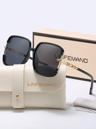 LINFEMAND نظارات زينة كبيرة الإطار مربعة أنيقة للنساء، تصميم مميز، ملابس عصرية، طريق المنصة، هدية فاخرة