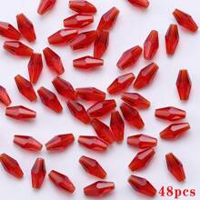 48pcs Long Glass Beads 6*12mm Red Bead Assortments For DIY Jewelry Making, Handmade Crafts Bracelets & Necklaces