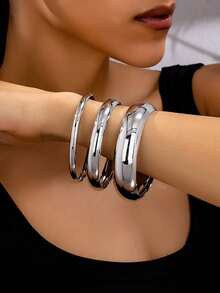 3 件套素面抛光手镯套装，优雅百搭，适合女性