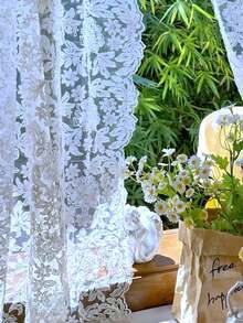 1 件田园欧式刺绣薄纱窗帘，浪漫轻薄 - 米色 - 查看 4