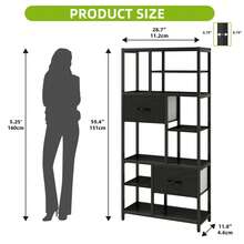 Bookcase, 7 Tier Bookshelf With Drawers, Floor Standing Book Shelf, Shelving Unit Storage Rack With Steel Frame, Black -By GeoTower - Black - View 4