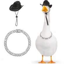 2pcs Western Cowboy Chain Collar Porch Goose Outfits For 23"/ 17'' Lawn Cement Goose Statue Clothes Cowboy Hat With Chain Collar