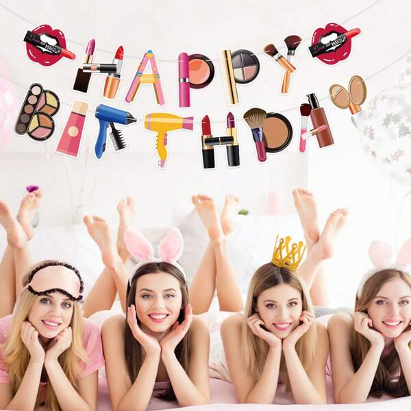 1 pieza Decoración de fondo para fiesta de cumpleaños con tema de belleza y feliz cumpleaños, suministros para banderín