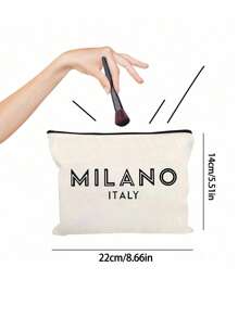 Printed With Letters MILANO Multi Functional Canvas Bag, Makeup Bag - Lightweight And Odorless Polyester Travel Wash Bag,Portable Makeup Bag, Perfect Travel Organizer For Cosmetics And Stationery, Canvas Bag,Fashionable Multifunctional Makeup Bag, Mother Makeup Bag, Travel Essentials, Dormitory Supplies, Bathroom Storage, Jewelry Storage, Lip Oil And Cosmetics Storage Bag School Supplies Pouch Make Up Bag Holiday Essentials,Mother's Day Gift