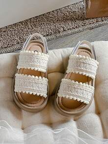 1 Paar gewebte Stoff Sanftsohle Kleinkind Mädchen Sandalen, bequeme Fütterung, hübsche Strandschuhe geeignet für Innen- und Außenbereich, Frühling & Sommer