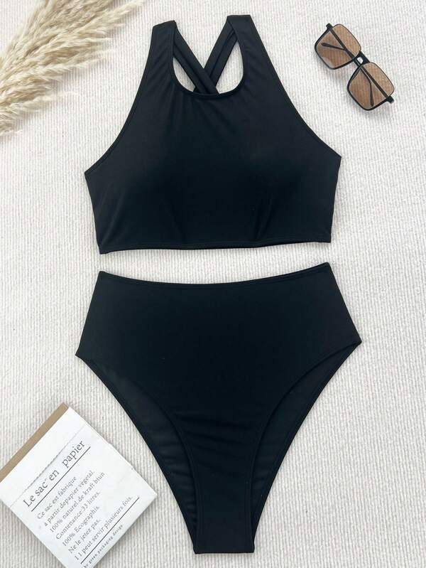 Top da bikini con spalline larghe e vita alta, nuova moda donna