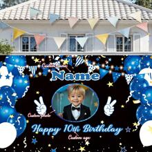 1pc Customized Photo, Name, Age Birthday Party Banner, Polyester Material, Happy Party Pattern Photo Backdrop, Personalized Happy Birthday Banner, Suitable For Cake Table, Home, Outdoor Yard Decoration Supplies