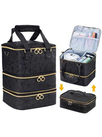 1 pieza Organizador de herramientas de uñas grande, Organizador de esmalte de uñas, Organizador de uñas de dos capas y almacenamiento para 60 botellas y lámpara de uñas, Organizador de bolsa de uñas con capa desmontable y correa para el hombro, regalo de Navidad, bolsa, viaje, regalo esencial para mujeres, bolsa, bolso pequeño, organizador de maquillaje, organizador de maquillaje, bolsa, soporte de brochas, mini bolsa, bolsa de gran capacidad, regalos para mujeres, regalos de Navidad, ideas de regalo para mujeres