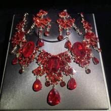 1 conjunto de joias femininas, colar e brincos, 3 peças, incrustado com strass, moderno e elegante, adequado para noivas, casamentos, banquetes e ocasiões formais