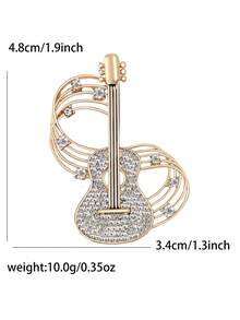 1pc Fashionable Creative Alloy Rhinestone Guitar Shape Brooch, Versatile Accessory For Men & Women Clothing - Multicolor - View 6