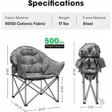 Pound Extra Large Camping Chair Thickened Folding Moon Round Chair Cup Holder - - 1 - View 3