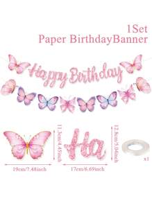 1Set Pink Butterfly Birthday Banner,Happy Birthday Hanging Banner,Butterfly Theme Birthday Party Background Decoration,1st Birthday Party Supplies,Spring Decorations,Birthday Celebration Decor,Babyshower Gender Reveal Party Supplies,Spring Party Decor,Wedding Party Gifts For Guests,Bridal Shower Favors,Holiday Party Decor,Photography Background Decorations