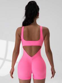 Nahtloser Damen Sportanzug ohne Ärmel und Rücken, Pink