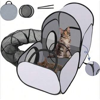 3-In-1 Cat Play Box With Tunnel, Portable Cat & Dog Toy Pen For Indoor Cats, Outdoor Retractable Cat Tent With Carrying Bag, Cat Teepee House For Small Pets
