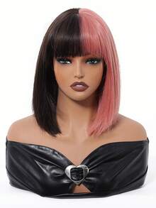 Ava WIGS 黑色粉色 12 英寸短假发直发波波头渐变色假发女士假发合成街头朋克音乐节假发日常派对用 - 彩色 - 查看 3