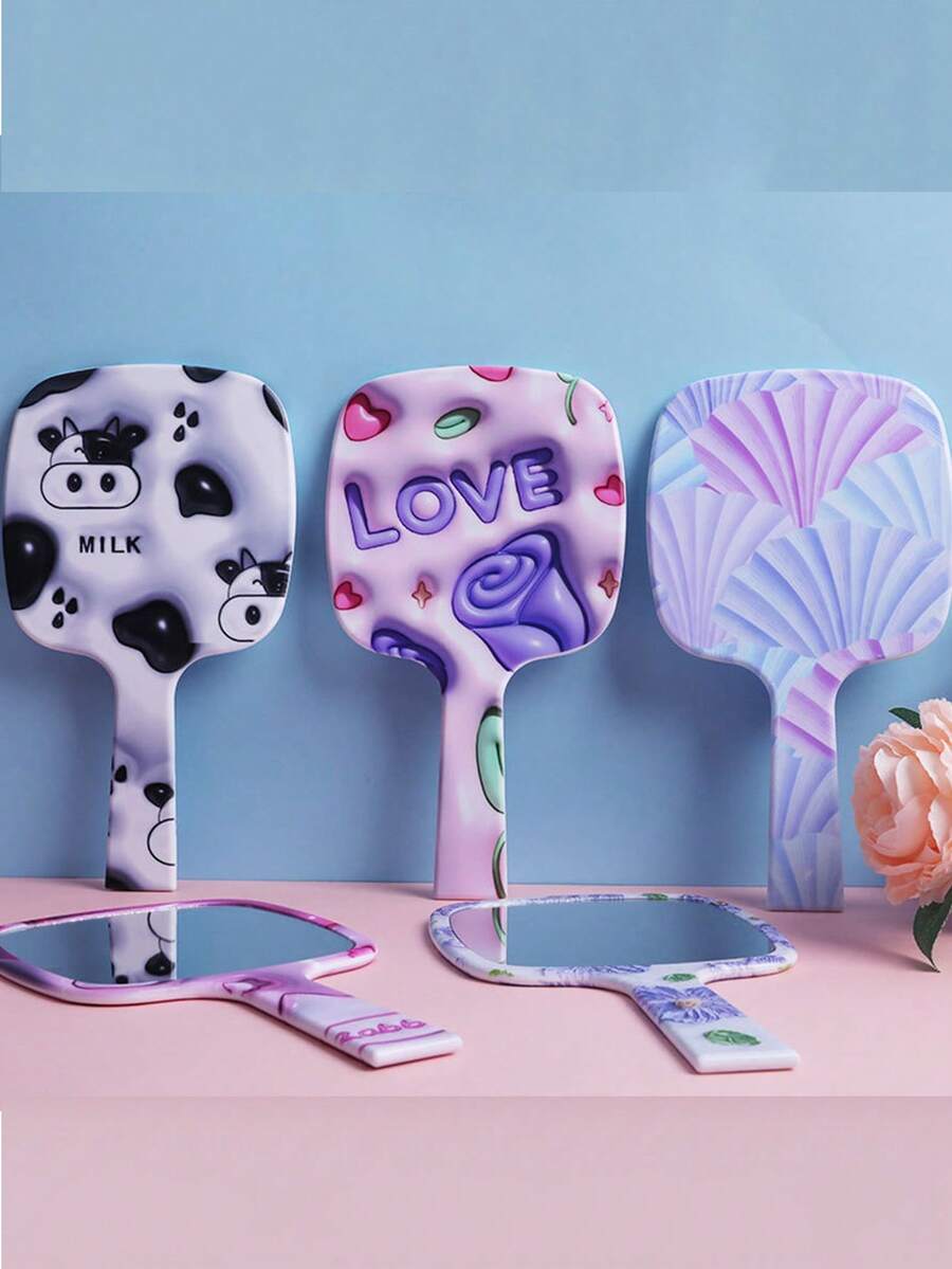 1pc Beauty Salon Makeup Mirror, Portable Desktop Vanity Mirror With Handle For Touch Up - Multicolor - View 1