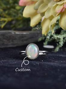 Anillo de plata de ley 925 con ópalo/aguamarina genuino para mujer, muestra de ópalo de fuego oval como regalo de San Valentín para mujeres y niñas