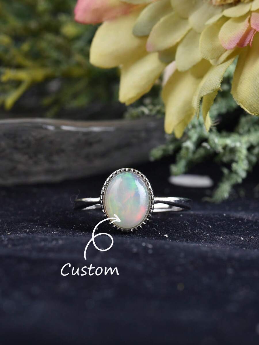 Anillo de plata de ley 925 con ópalo/aguamarina genuino para mujer, muestra de ópalo de fuego oval como regalo de San Valentín para mujeres y niñas