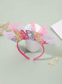 1pc Fuchsia Mesh & Glitter "Happy Birthday" Headband, Party Decorations