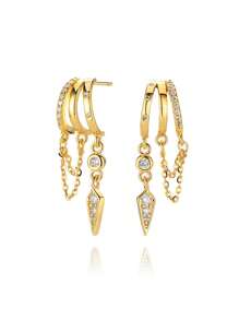 Stylish Designer 925 Sterling Silver Luxury Fantasy Geometric Tassel Zirconia Drop Stud Earrings For Women Daily Wear High Quality