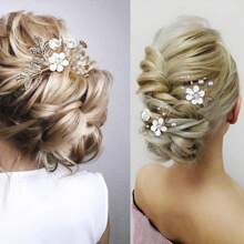 4pcs Gold Leaf Hair Combs, Handmade Bridal Flower Hair Accessories, Wedding Pearl Hair Ornaments, Hairpin & Hairclip Set
